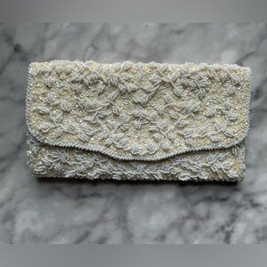 Vintage White Beaded Clutch